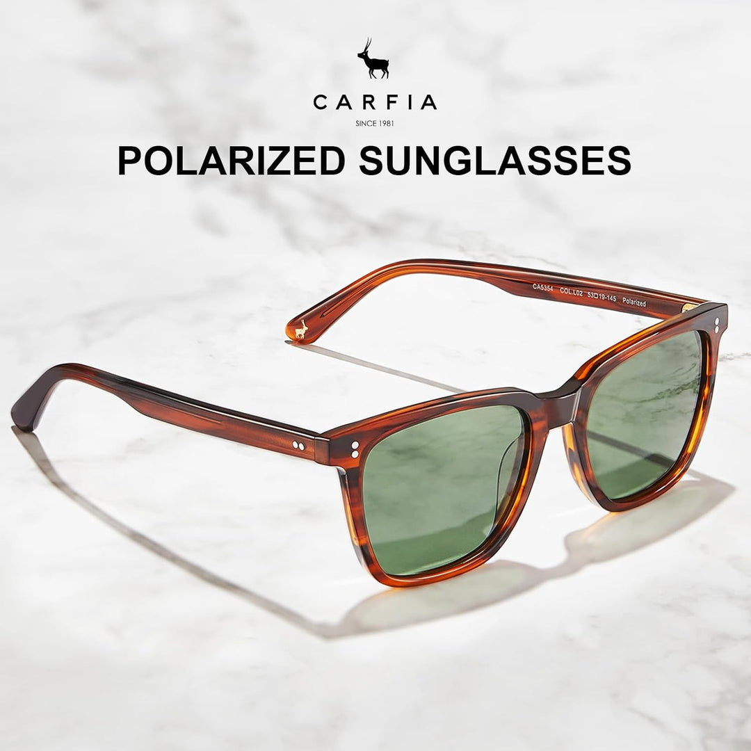 CARFIA Polarisierte Herren Sonnenbrille mit Rechteckig Acetatrahmen, 100% UV-Schutz Sportliche Sonne