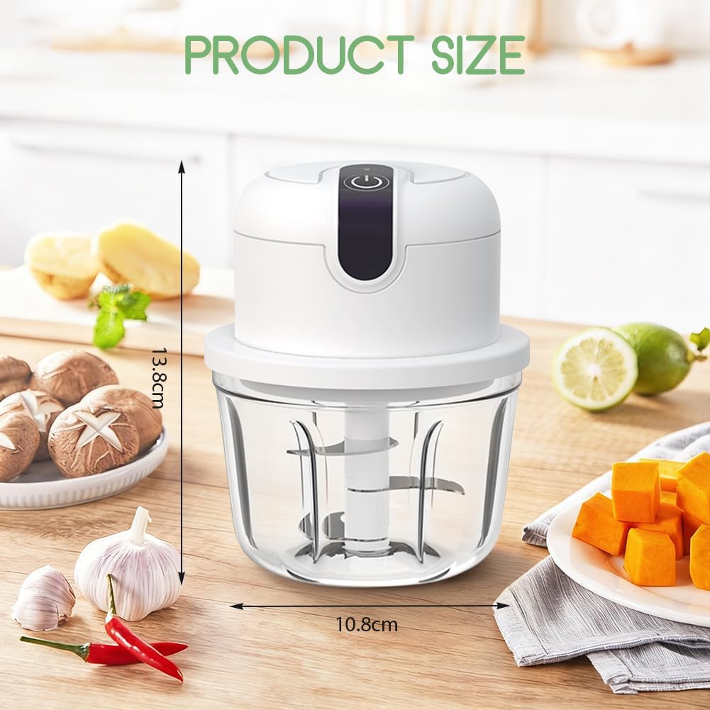 Zwiebel Zerkleinerer Elektrisch,Elektrischer Küchenzerkleinerer 350ml, USB-Aufladung, Kabelloser Kle
