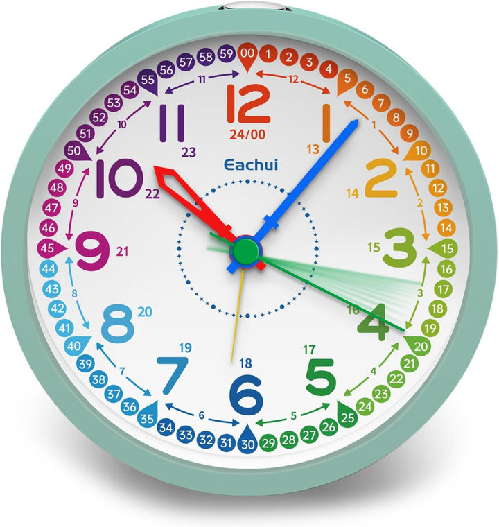 Eachui Analog Wecker Kinder ohne Ticken für Jungen und Mädchen - Lernwecker mit Nachtlicht, Snooze u