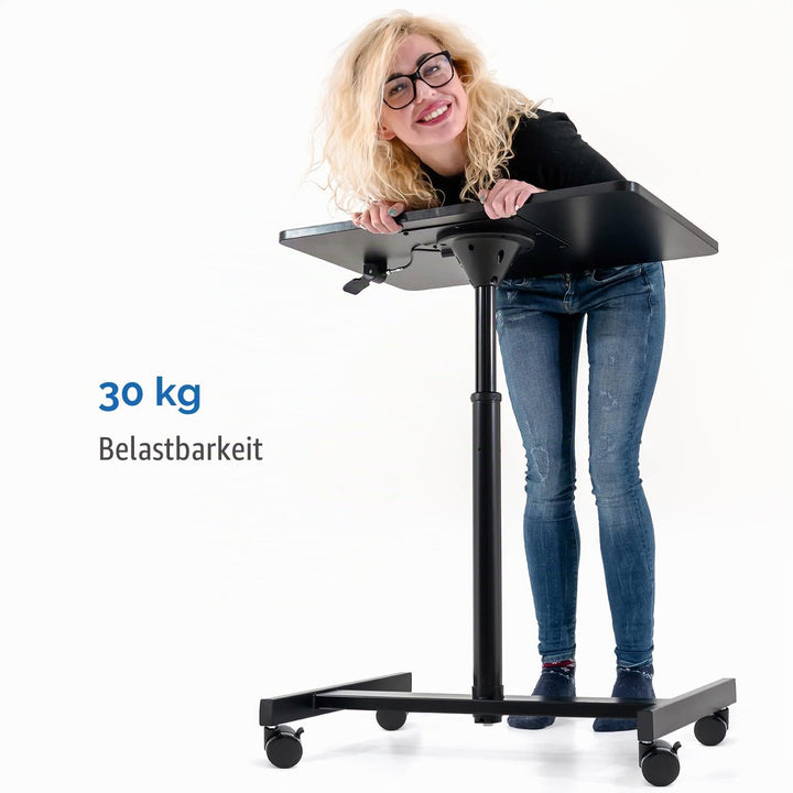 Tatkraft Focus Airlift Pneumatischer Sitz-Steh Laptoptisch mit 4 Rädern, Höhenverstellbar 74-114 cm