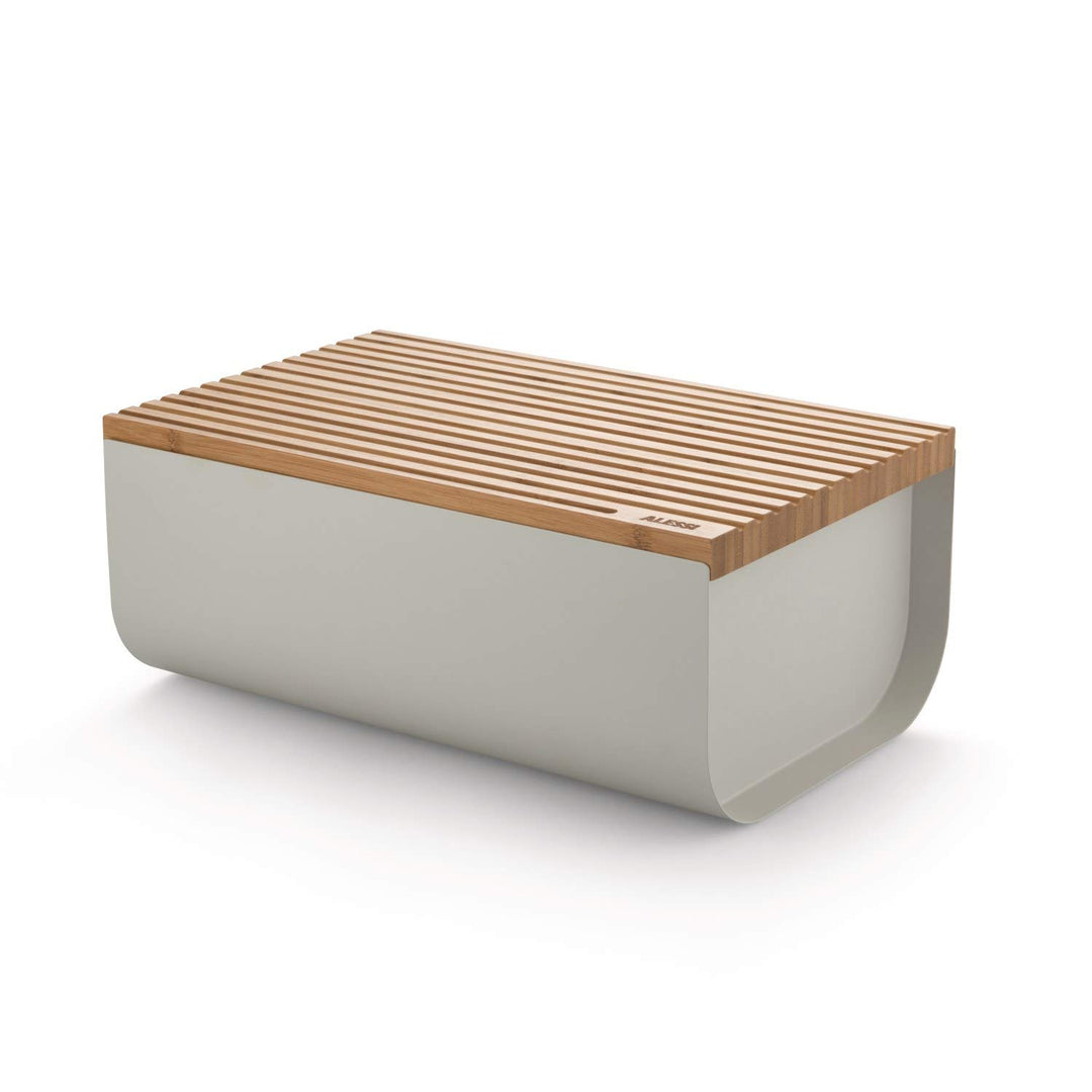 Alessi Mattina BG03 WG - Brotkasten aus Edelstahlstahl mit Epixidharz und Bambusholz, Warm Grey One
