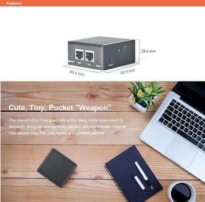 youyeetoo FriendlyElec Nanopi R2S Plus mini Router, 1GB DDR4, 32GB eMMC, RK3328 Soc, OpenWRT mit Dua