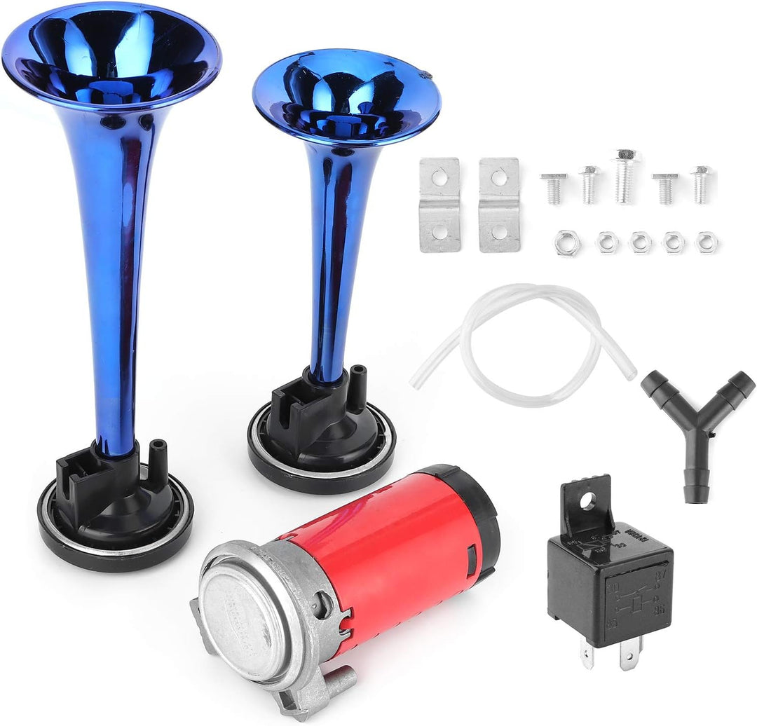KIMISS 12V 178dB Air Horn Lauter Klang Doppeltrompete mit Luftkompressor für Auto, Motorrad, Boot, L