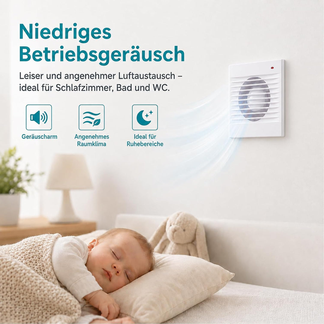Badlüfter 100mm, 142m³/h Abluftventilator Küche, Badlüfter mit Rückstauklappe, 1.5m EU-Netzkabel für