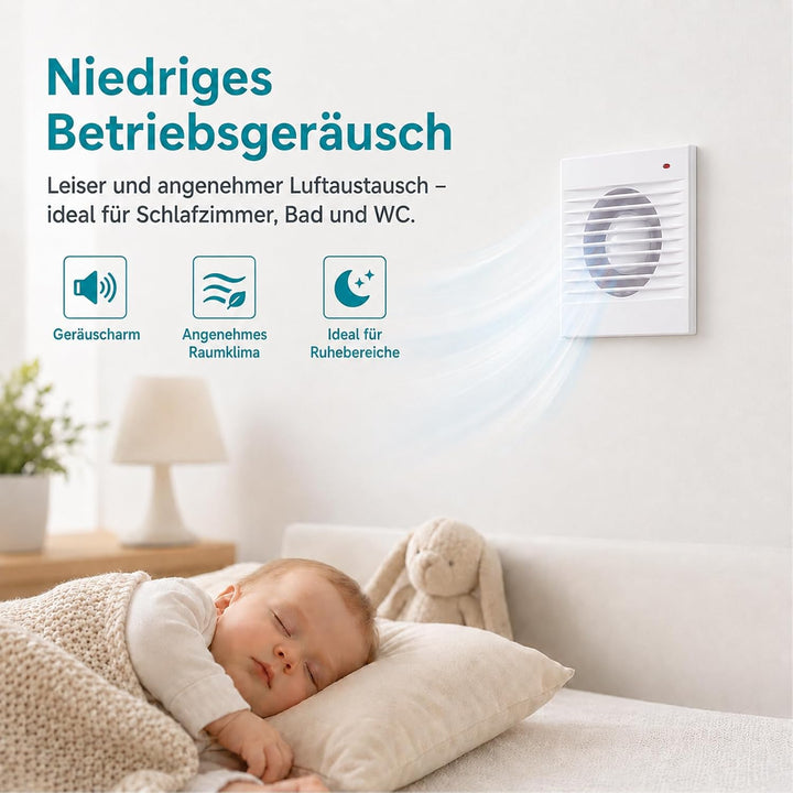 Badlüfter 100mm, 142m³/h Abluftventilator Küche, Badlüfter mit Rückstauklappe, 1.5m EU-Netzkabel für