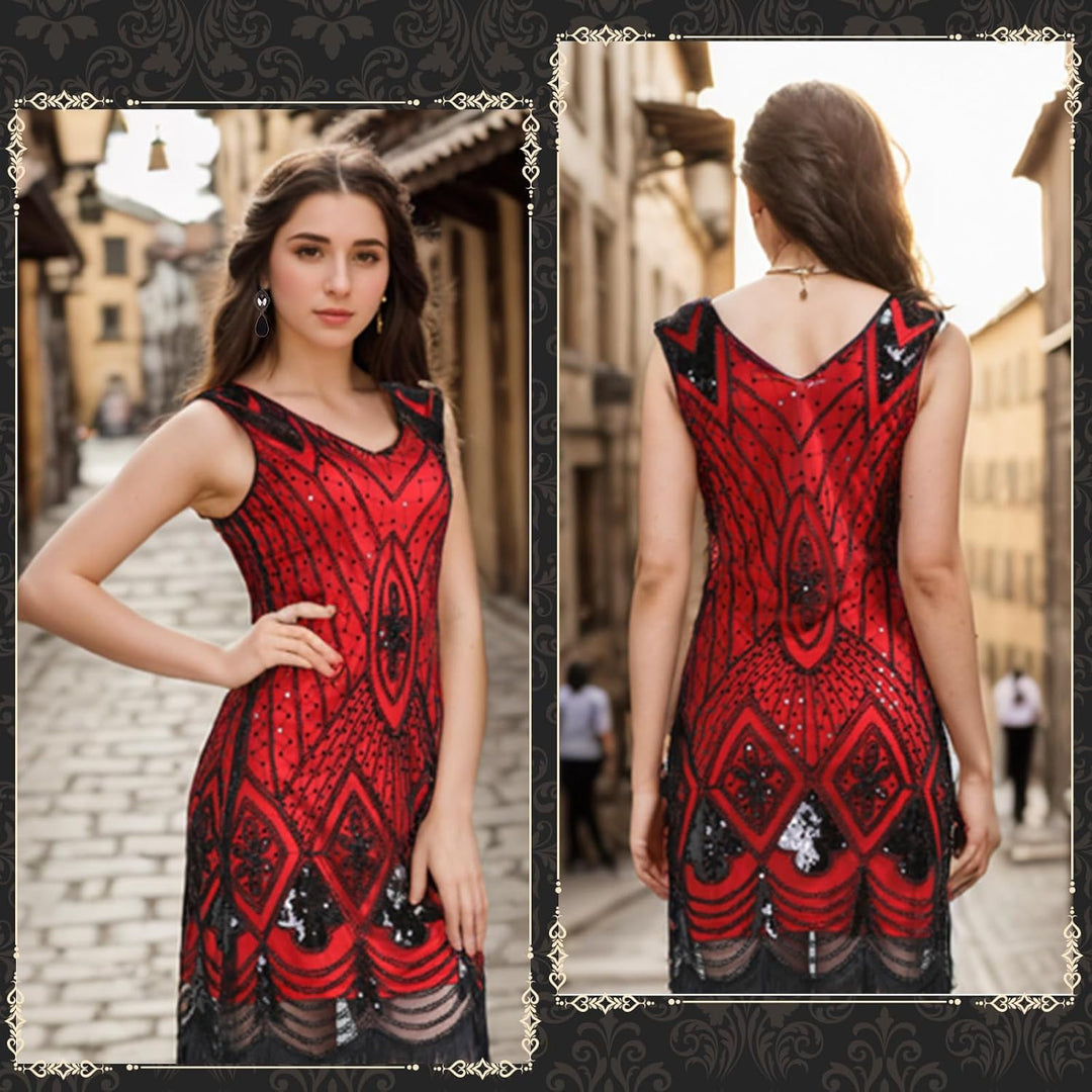 PLULON 1920er-Jahre-Flapper-Kleid. Brüllendes 20er-Jahre-Gatsby-Kleid-Kostüm mit 20er-Jahre-Accessoi