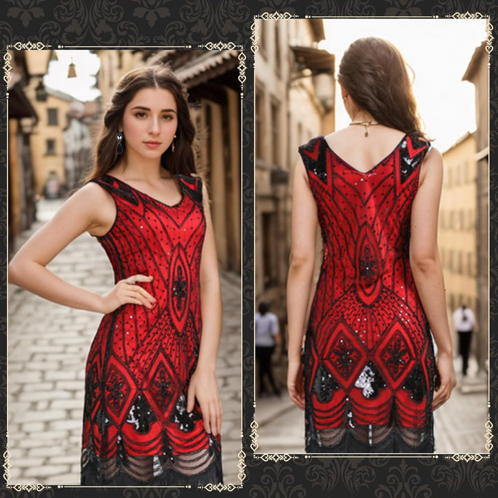 PLULON 1920er-Jahre-Flapper-Kleid. Brüllendes 20er-Jahre-Gatsby-Kleid-Kostüm mit 20er-Jahre-Accessoi