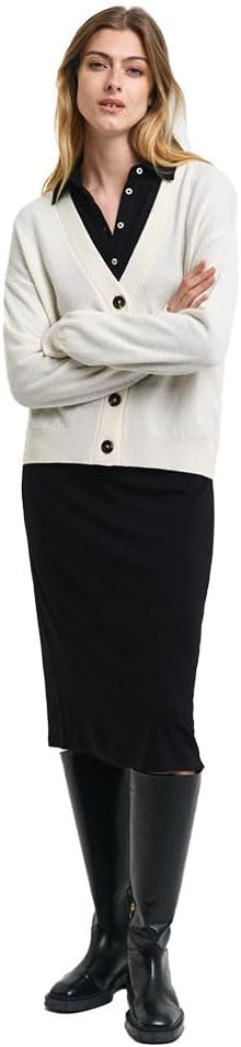 GANT Damen Superfine Lambswool Cardigan Strickjacke M Cream, M Cream
