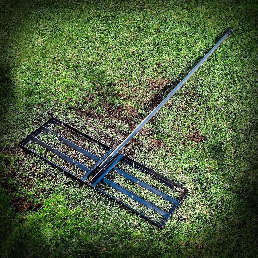 KADAX Rasenrakel 89x29cm mit Stiel, Nivellierrechen für Rasenpflege, Rasenplanierrechen zum Nivellie
