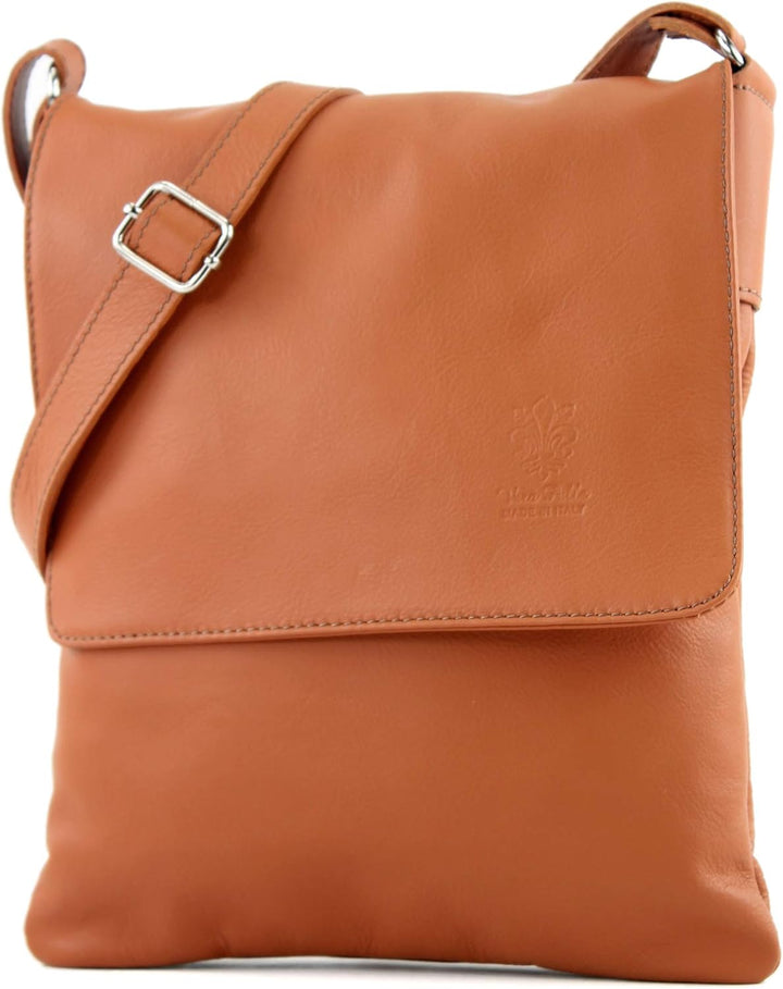 modamoda de - T33 - ital Umhängetasche Schultertasche aus Nappaleder Cognac, Cognac