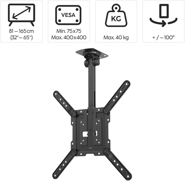 Hama TV Deckenhalterung 32“ - 65“ (Halterung für Fernseher schwenkbar, höhenverstellbar, Fernsehhalt
