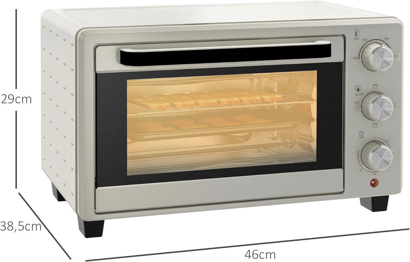 HOMCOM Mini Backofen 21L Pizza-Ofen, Miniofen inkl. Backblech, Grillrost und Krümmelblech, 1400W Tis