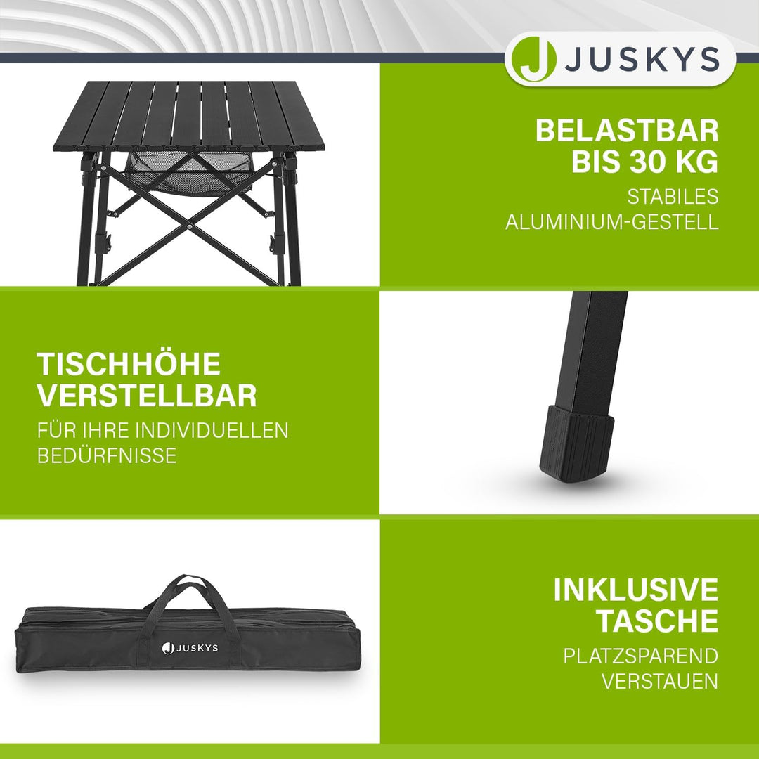 Juskys Campingtisch Picco - Aluminium Tisch 90 x 52 cm leicht, klappbar, höhenverstellbar - Camping,