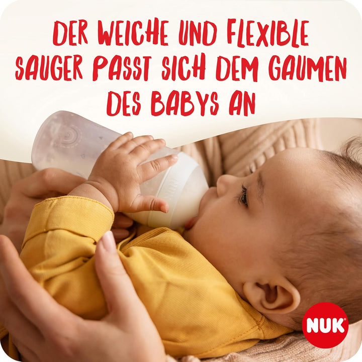 NUK Perfect Match Babyflaschenset | Ab 0 Monate | Passt sich dem Baby an | 3 Anti-Colic-Babyflaschen