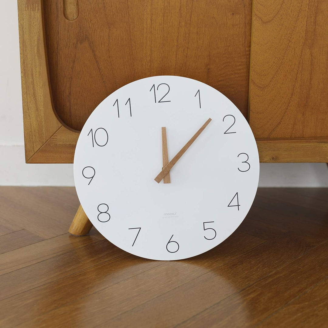 mooas Flatwood Wanduhr, 30,5 cm, Holz, nicht tickend, Sweep-Bewegung, dekorative batteriebetriebene