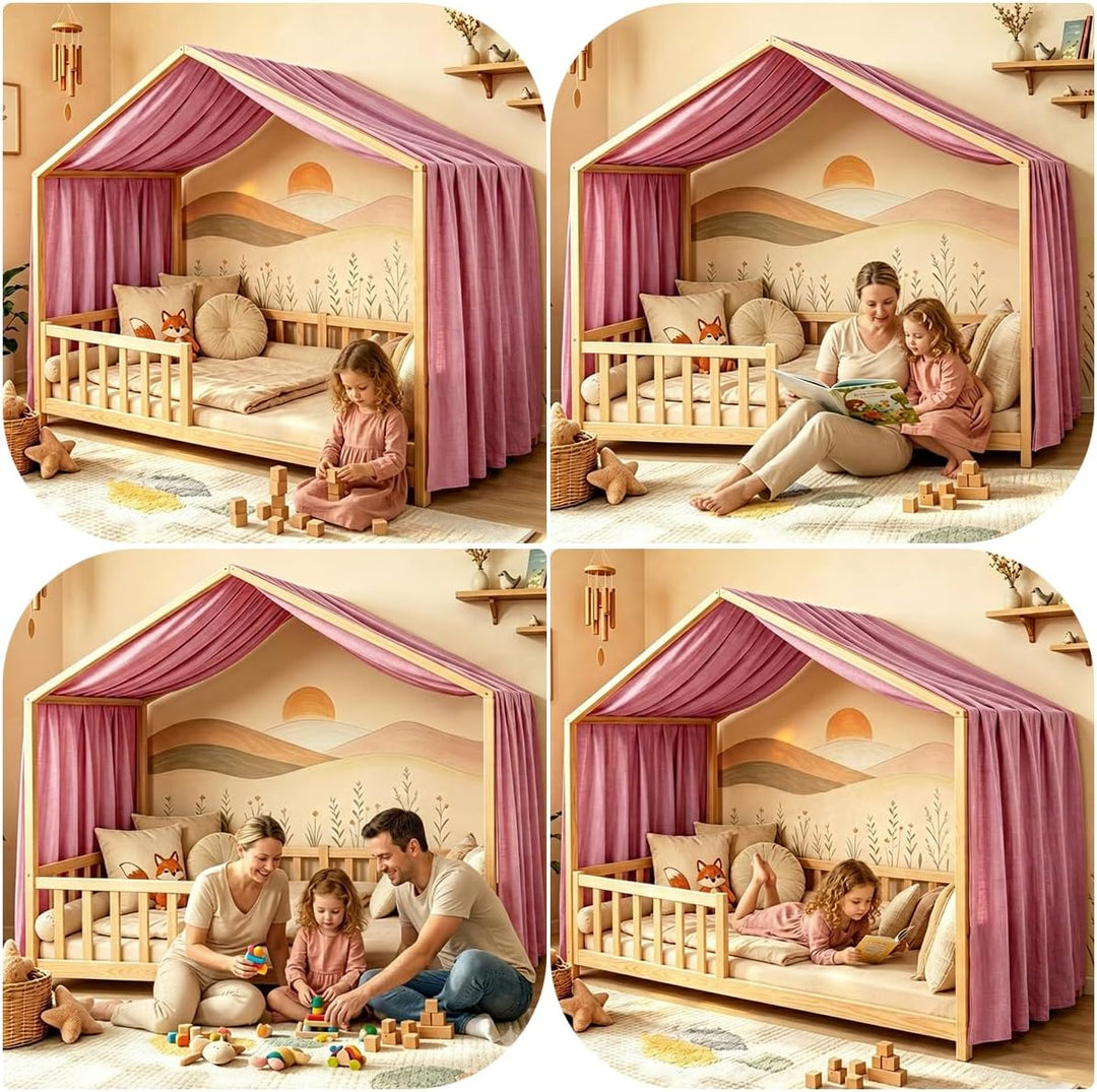 Hausbett Himmel für Kinder, 100% Baumwolle mit Bindegurt und Geschenkbox Rosa H320 x B135 cm (1er Pa