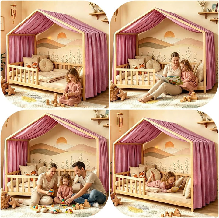 Hausbett Himmel für Kinder, 100% Baumwolle mit Bindegurt und Geschenkbox Rosa H320 x B135 cm (1er Pa