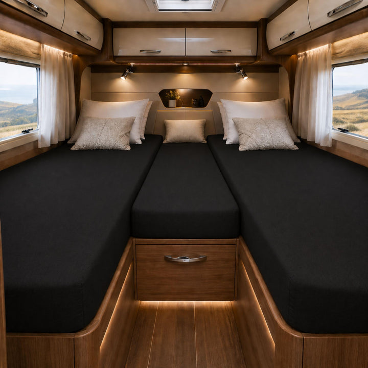 EXKLUSIV HEIMTEXTIL Jersey Spannbettlaken für Wohnmobile Heckbett 3-teilig 2 Längsbetten + 1 Mittelt