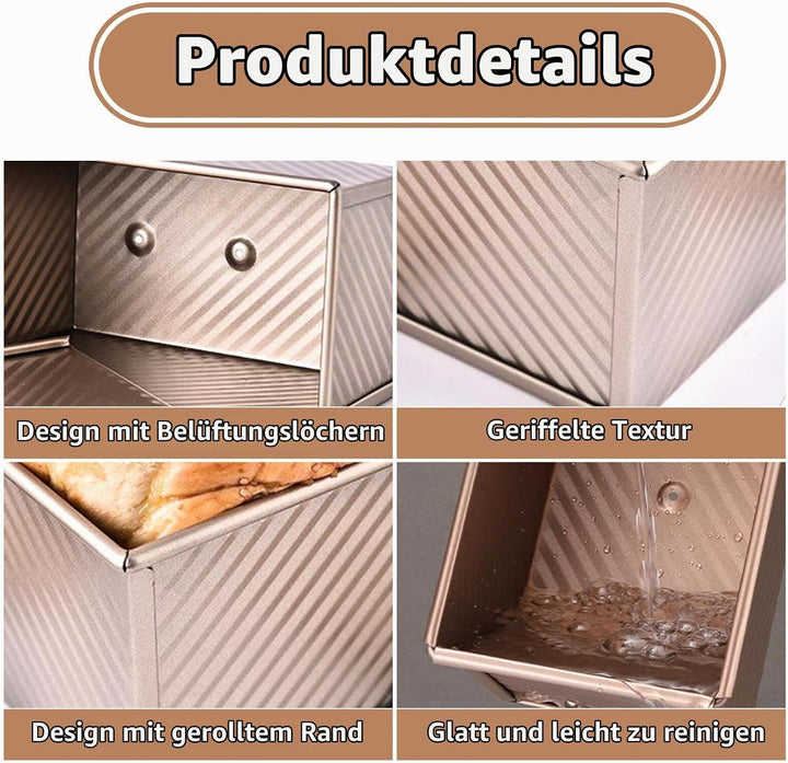 Toastbrot Backform mit Deckel 2er Set 1000g &amp; 450g: Kastenform mit Deckel 32x12x12cm &amp; 20,8x11,8x11c