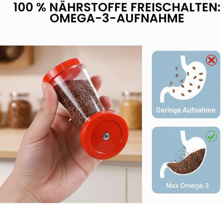 2er Set Sesammühle & Leinsamenmühle Manuell – 12cm Kompakt-Handmühle mit Edelstahl-Mahlkern – Präzis