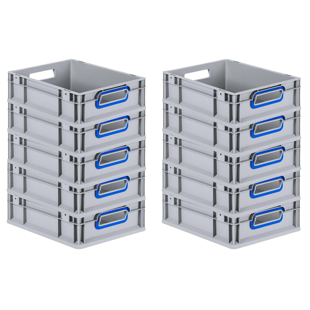 SparSet 10x Eurobox NextGen Color | HxBxT 12x30x40cm | 11 Liter | Griffe blau offen | Glatter Boden