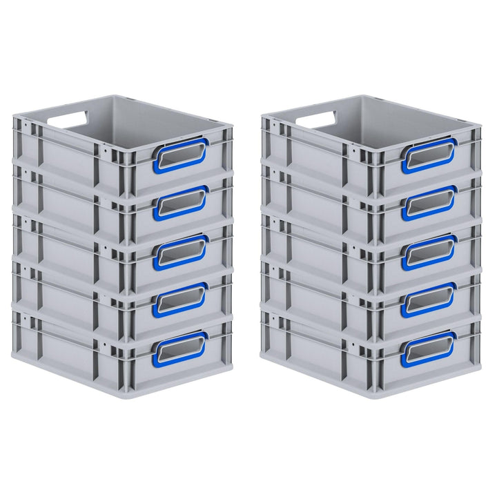 SparSet 10x Eurobox NextGen Color | HxBxT 12x30x40cm | 11 Liter | Griffe blau offen | Glatter Boden