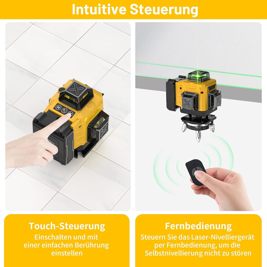 Kreuzlinienlaser mit Stativ, 16 Line Laser Level, 4 x 360 ° Laser Wasserwaage mit Akku, Fernbedienun