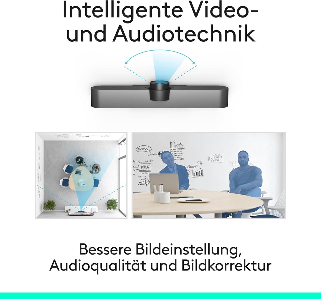 Logitech MEETUP Videokonferenz-Webcam, Ultra-HD 4K, 120° Blickfeld, Motorisierte Neigung, Integriert