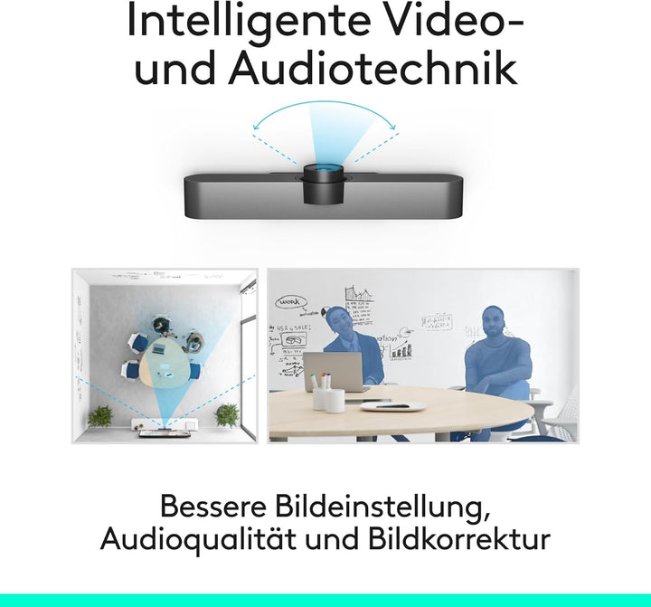 Logitech MEETUP Videokonferenz-Webcam, Ultra-HD 4K, 120° Blickfeld, Motorisierte Neigung, Integriert