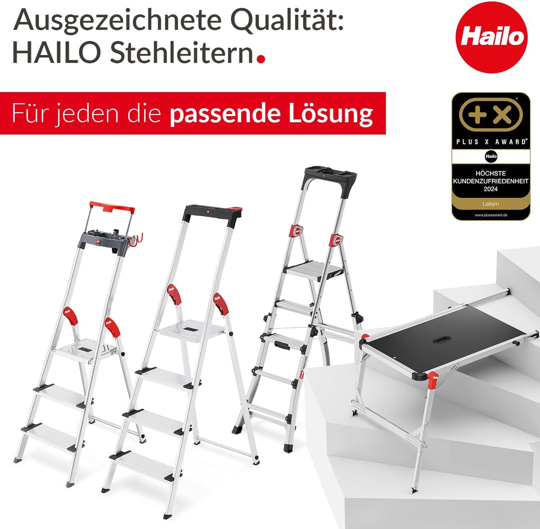 Hailo Stehleiter TopLine, 5 XXL-Sicherheits-Stufen bis 150kg, Aluminium Leiter mit ausziehbarem Halt