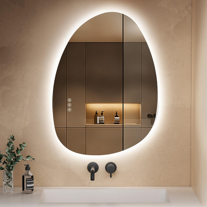 S'AFIELINA Spiegel mit Beleuchtung Asymmetrischer LED Badspiegel 75 × 55 × 2,5 cm (H × B × T) mit To