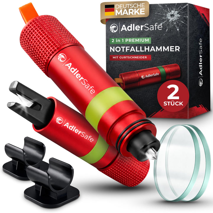 Notfallhammer Auto mit Gurtschneider - Nothammer - Federkörner Glasbrecher zum Lebenretten - Rettung