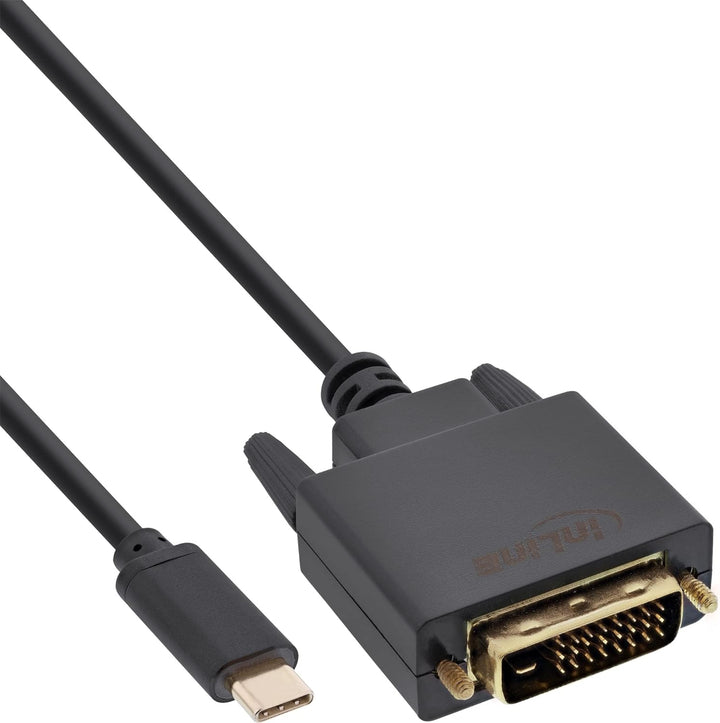 InLine 64132 USB Display Kabel, USB Typ-C Stecker zu DVI Stecker (DP Alt Mode), schwarz, 2m