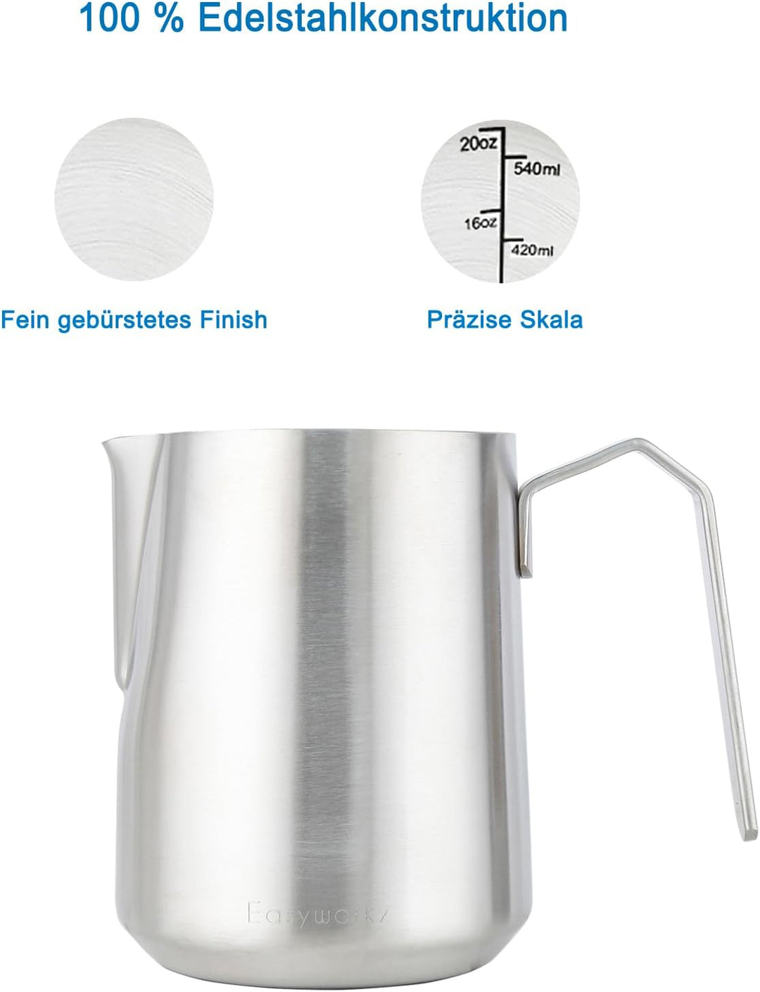 Easyworkz Espresso Dampfkrug Edelstahl 600ml Kaffee Aufschäumen Picther Milchkännchen Cappuccino Lat
