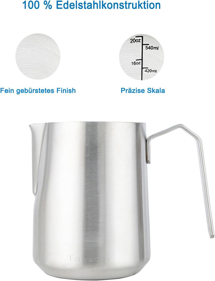 Easyworkz Espresso Dampfkrug Edelstahl 600ml Kaffee Aufschäumen Picther Milchkännchen Cappuccino Lat