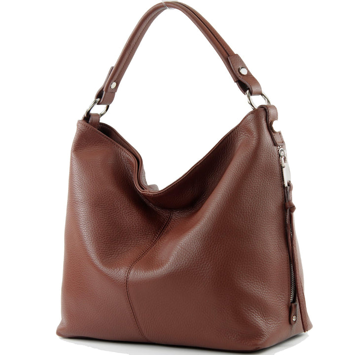 modamoda de T160 Damen Leder Schultertasche Gross, handmade in Italy Braun, Braun