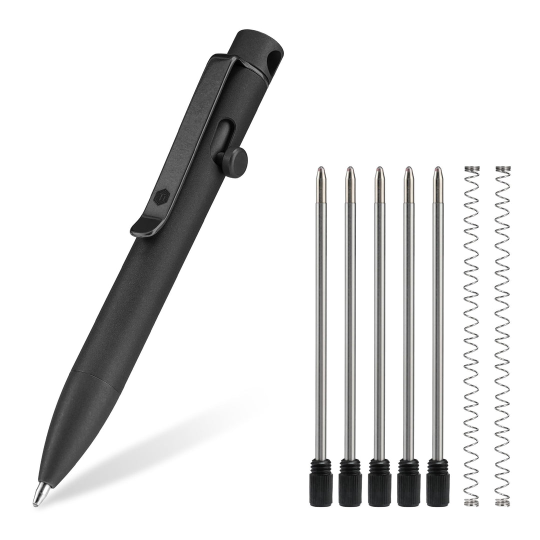 KeyUnity KP04BK Kugelschreiber aus Titanlegierung mit Clip, einziehbarer EDC-Taschenstift aus Metall