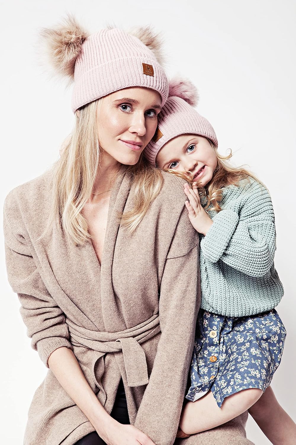 ELIMELI Eltern-Kind Mütze Mädchen Warme Wintermütze für Mutter und Tochter Mütze Damen Winter mit Zw