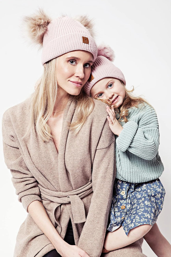 ELIMELI Eltern-Kind Mütze Mädchen Warme Wintermütze für Mutter und Tochter Mütze Damen Winter mit Zw