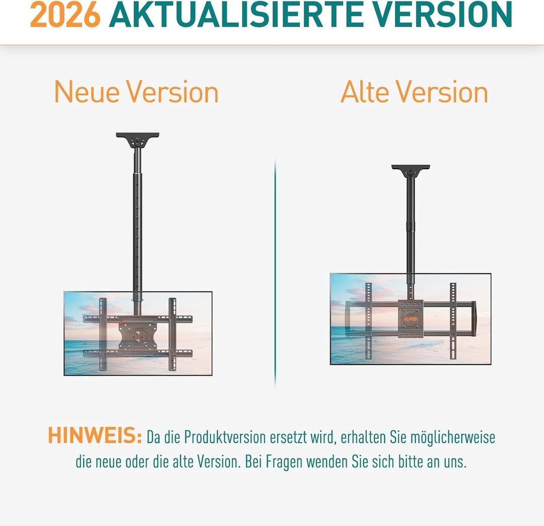 ELIVED TV Deckenhalterung für die meisten 37-75 Zoll Flach & Curved Fernseher bis zu 50KG, max. VESA