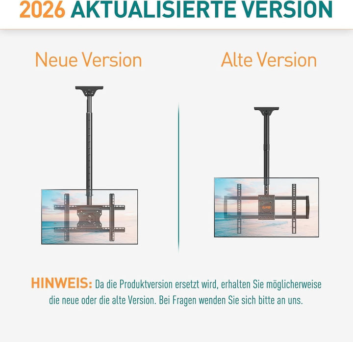 ELIVED TV Deckenhalterung für die meisten 37-75 Zoll Flach & Curved Fernseher bis zu 50KG, max. VESA