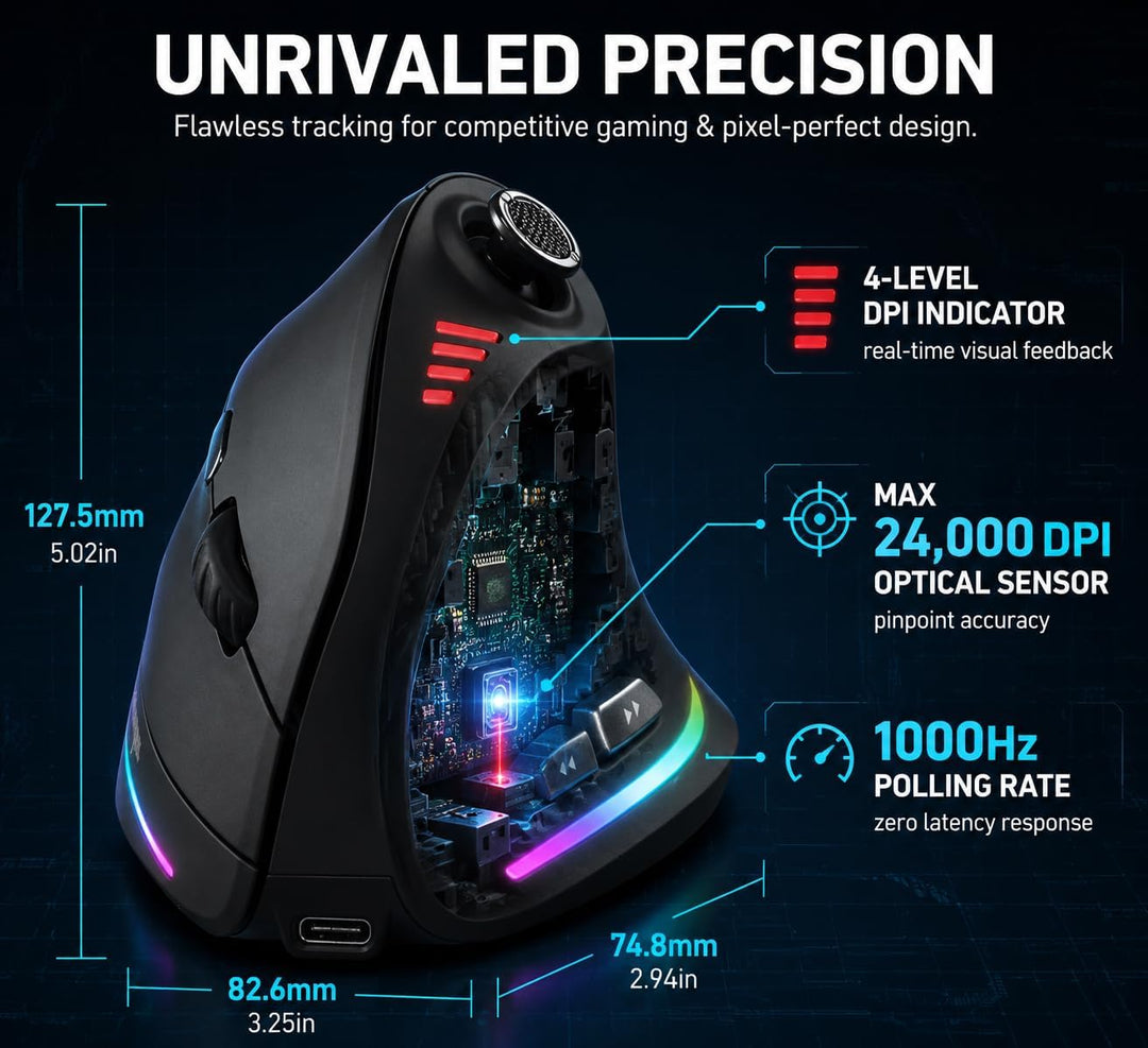 Kabellose Ergonomische Maus mit Joystick, vertikale Bluetooth-Gaming-Maus, 12 programmierbare Tasten