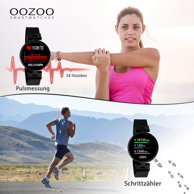 Oozoo Smartwatch Unisex Fitnessuhr 39mm mit 16mm Milanaiseband für Damen und Herren | Fitness Armban