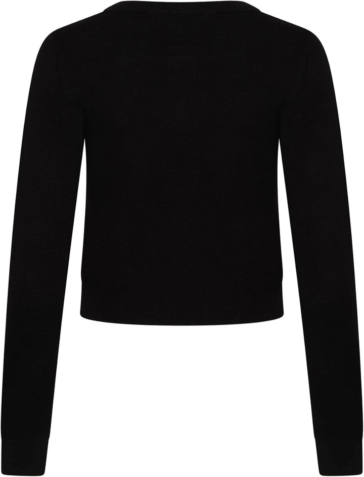 Ro Rox Dee Dee Strickjacke Gotisch Blumen Schädel Stickerei Strick Langarm XS Schwarz, XS Schwarz