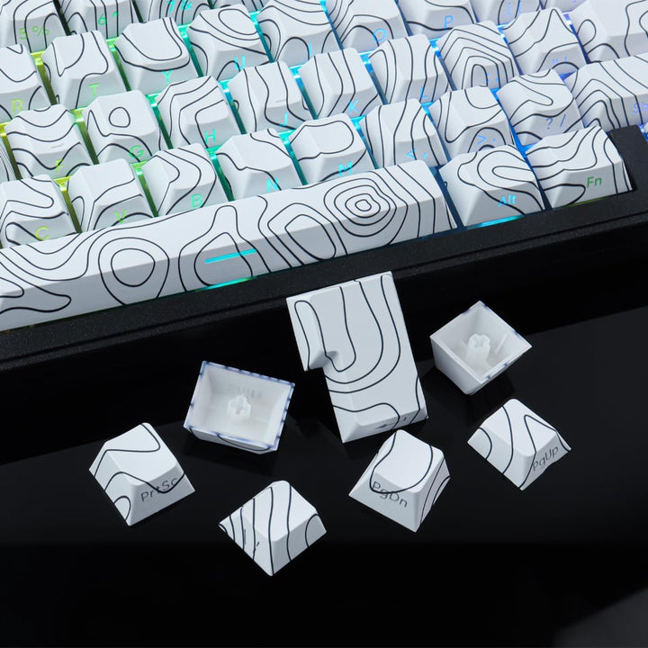 Sunzit Custom Keycaps 135 Tasten PBT Keycap Set,Cherry Profile Keycaps Dye-Sub White Topographic Key