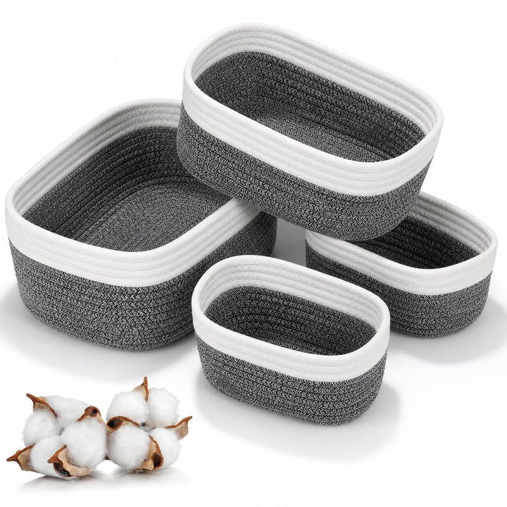 4 Stück Aufbewahrungskorb Geflochten Baumwollseil,Stapelbare Speicher Storage Basket,Stapelbare Korb