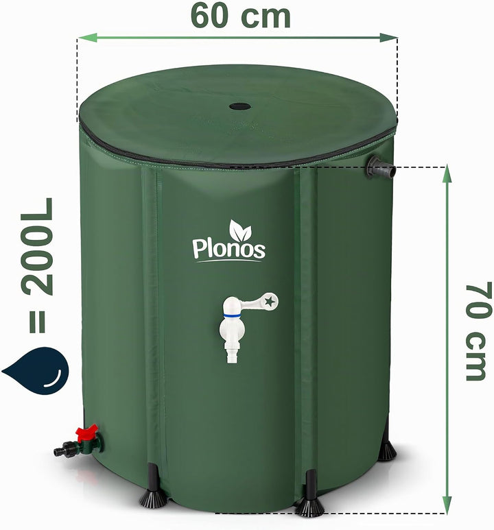 Regentonne Regenfass 200 L Mit Auslaufhahn PVC UV Beständig 70 x 60 cm Grün, 200