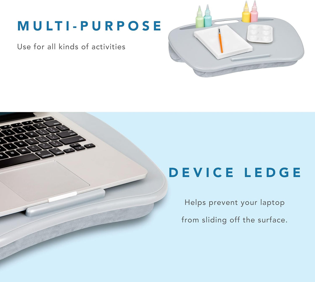 LAPGEAR MyDesk Schossschreibtisch mit Geräteleiste und Handyhalterung – Cool Grey – passend für Lapt