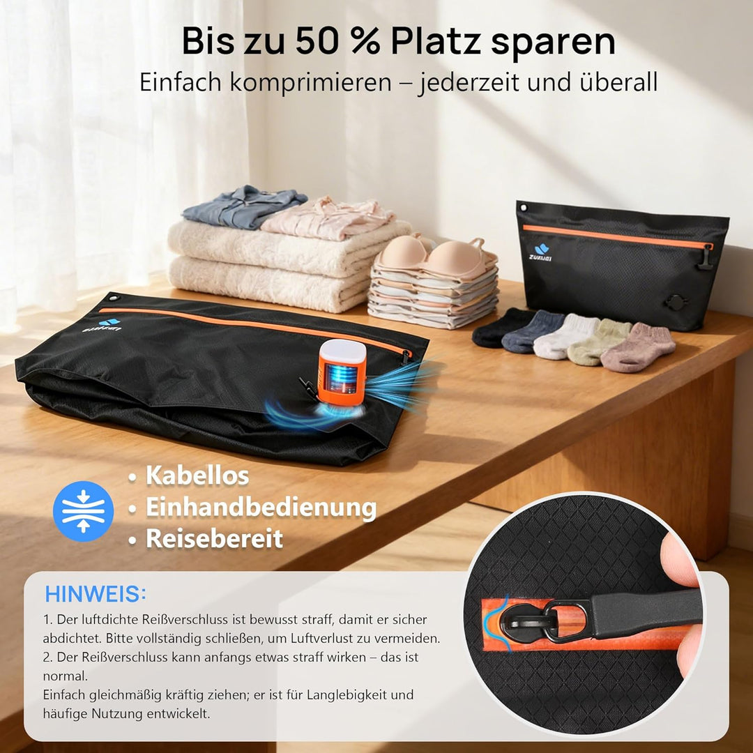 Zurligi Reise-Vakuumbeutel mit Pumpe, 3er-Set, IPX8 wasserdichte & robuste TPU Vakuum-Kompressionsbe