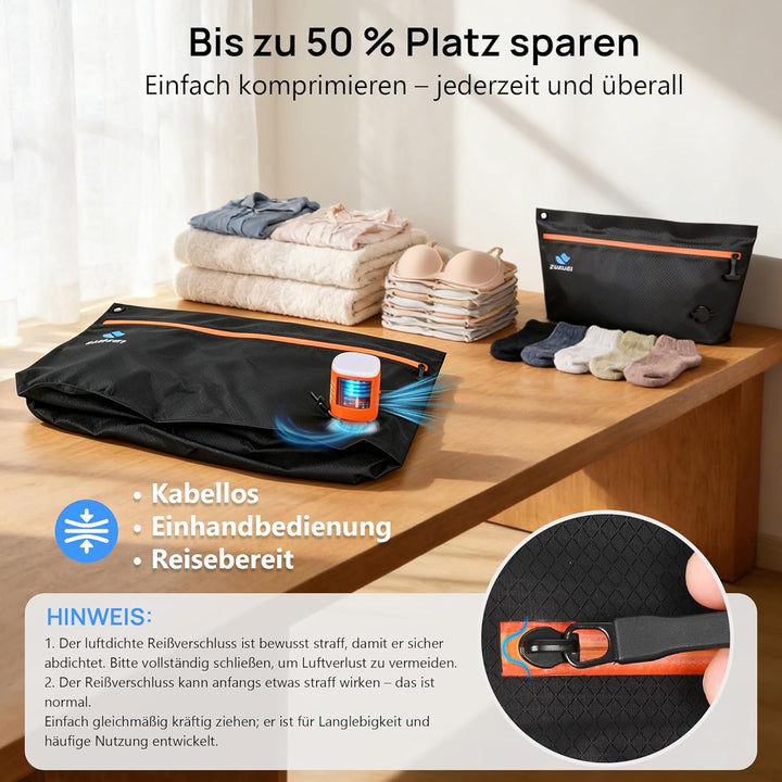 Zurligi Reise-Vakuumbeutel mit Pumpe, 3er-Set, IPX8 wasserdichte & robuste TPU Vakuum-Kompressionsbe